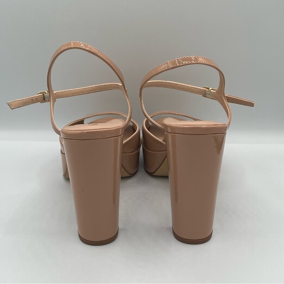 Inez Camilla Platform Heels in Tan Patent | Nude Leather Peep Toe Slingback Heel - Picture 7 of 11